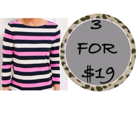 3/$19 Lauren Ralph Lauren Polo striped 3/4 sleeve zip back top - Picture 1 of 14